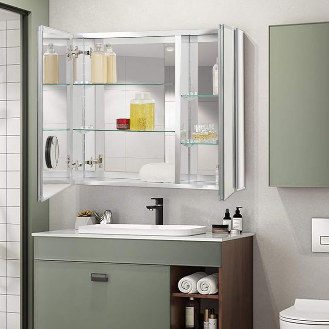 Fundin Bathroom Mirror Medicine Cabinet Aluminum Storage Cabinet 30 x 26 inch - Image 7