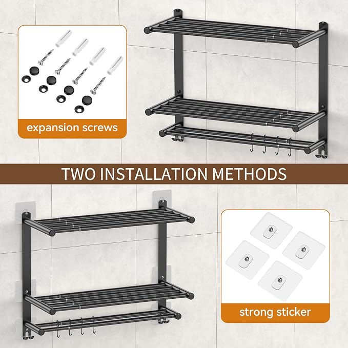 Adjustable 16.9–28" Matte Black Towel Rack - Image 2