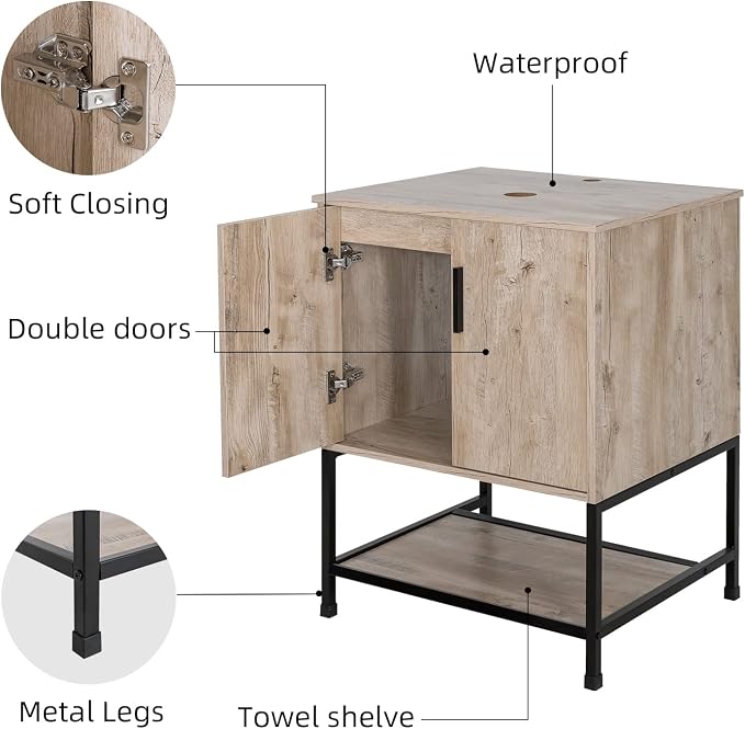 UEV 24" Bathroom Vanity, Oak Color Bathroom Vanity Set - Image 6