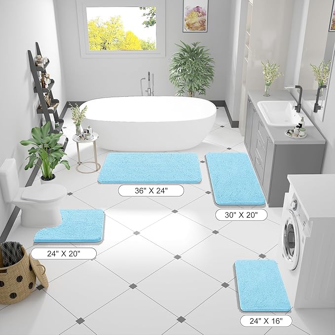 OLANLY Bathroom Rugs 59x20, Extra Soft Absorbent Chenille Bath Rugs, Rubber - Image 2