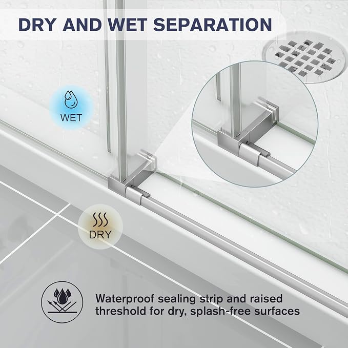 Frameless Shower Door, 43-48" W x 76" H Sliding Glass Shower Door, 1/4''(6mm - Image 7