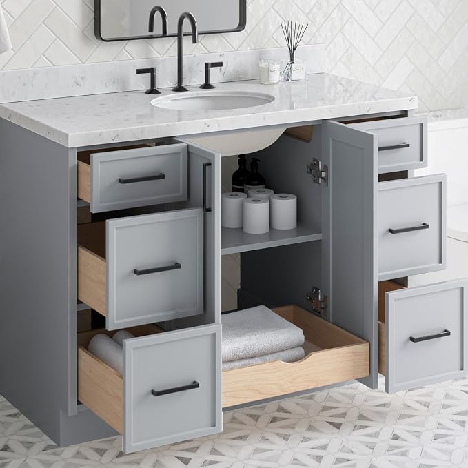 ARIEL Kelly 48 inch Bathroom Vanity Without Sink in Grey, Bathroom Base Cabinet - Image 5