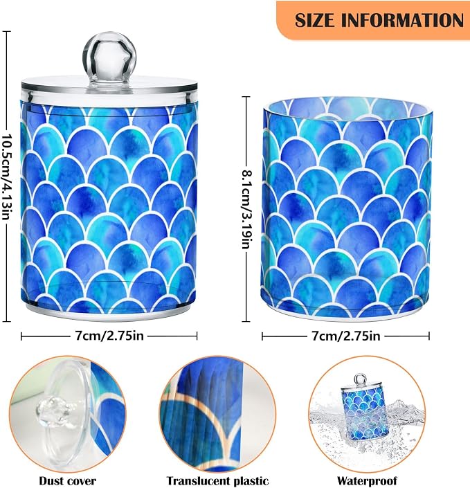 MNSRUU 4 Pack Qtip Holder Organizer Dispenser Blue Scales Of Mermaid Bathroom - Image 3
