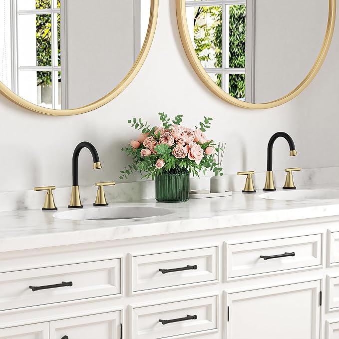 Bathroom Faucets for Sink 3 Hole, Hurran Black& Gold Bathroom Sink Faucet - Image 8