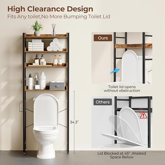 Rolanstar Over The Toilet Storage Rack, 3-Tier Bathroom Space Saver - Image 6