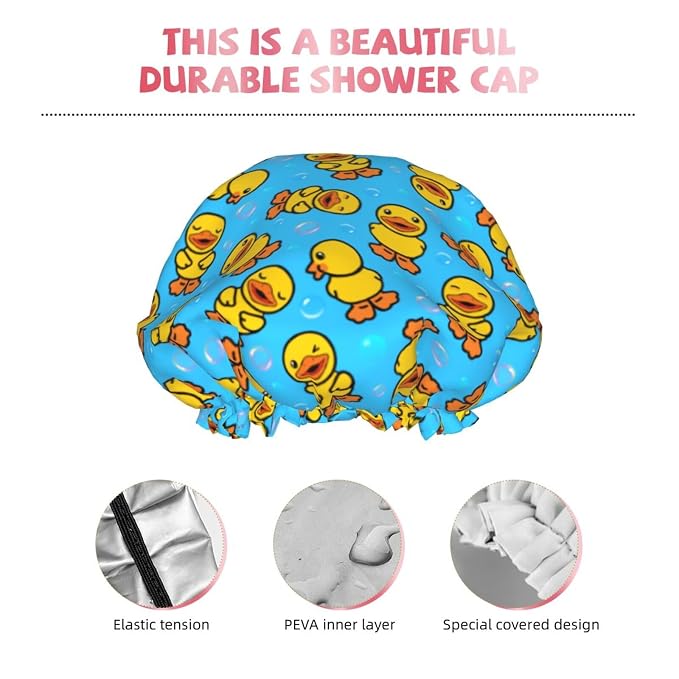 Yellow Rubber Duck Shower Cap For Women Adjustable Double Waterproof Layers - Image 8