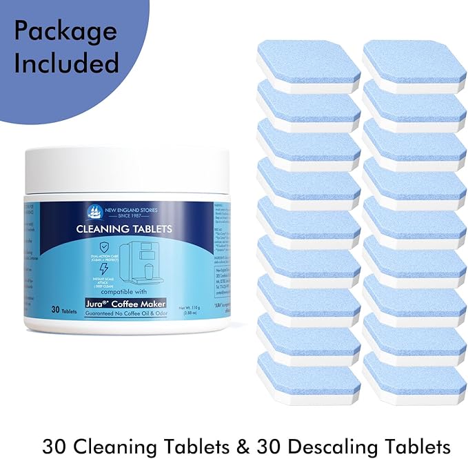 New England Stories Jura Compatible 30 Cleaning + 30 Descaling Tablets Kit - Image 2