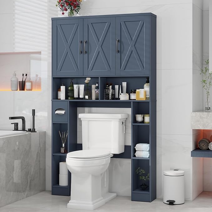 Over The Toilet Storage Cabinet, Farmhouse Toilet Cabinet Rack - Image 7