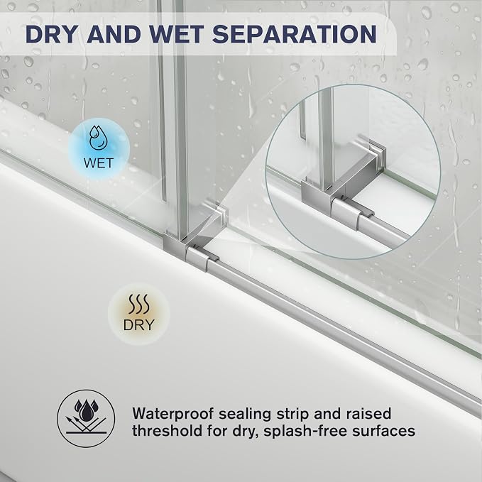 Frameless Bathtub Shower Door, 55-60" W x 60" H Sliding Tub Shower Door - Image 8