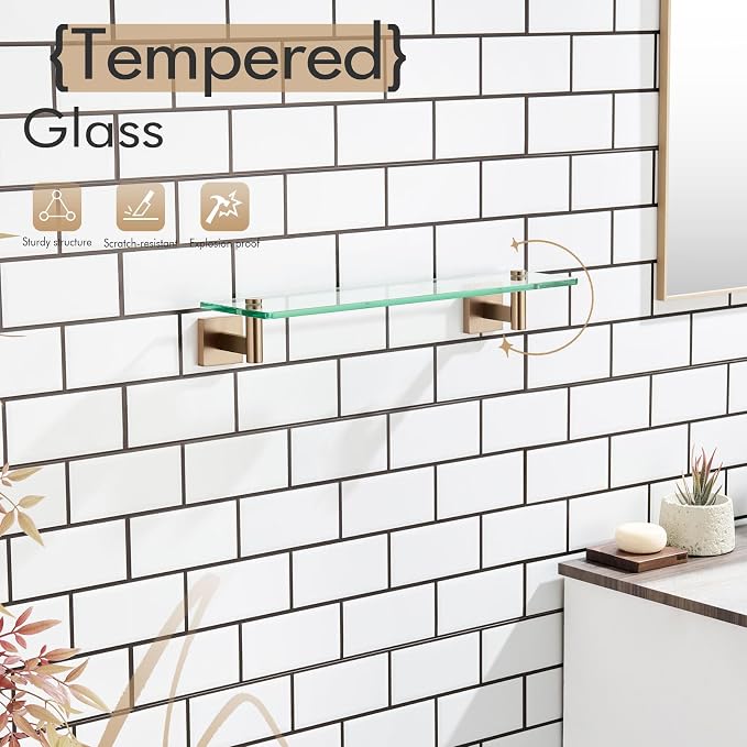 KOKOSIRI Wall Shelves Bathroom Hardware Glass Floating Shelf 20-Inch - Image 7