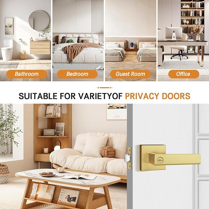 Probrico Heavy Duty Flat Gold Door Handles Square Privacy Interior Door Levers - Image 4