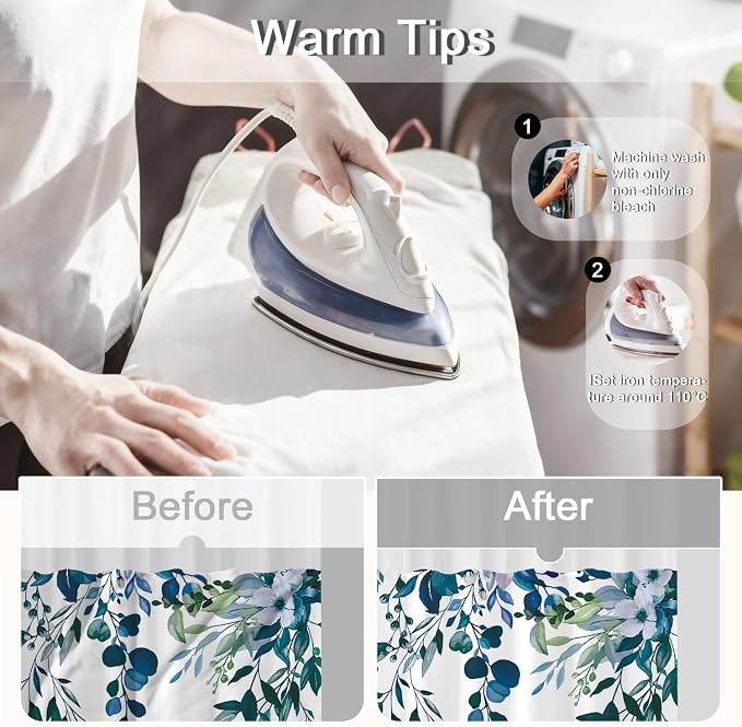 No Hook Shower Curtain and Liner Set, Dark Blue Eucalyptus Floral Shower - Image 4
