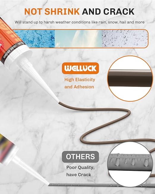 WELLUCK Dark Brown Silicone Caulk, 100% Waterproof Caulking Silicone Sealant - Image 6