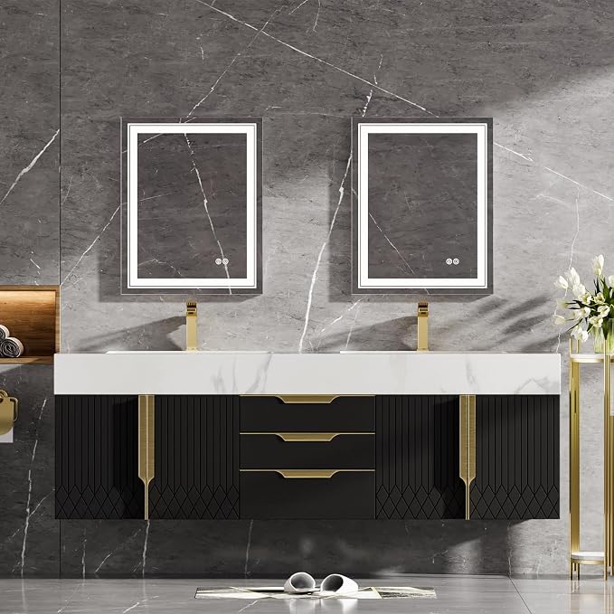 homary 59" Floating Bathroom Vanity Set, Wall-Mounted Double Vessel Sink by Homary