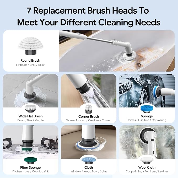 Electric Spin Scrubber, 2025 New Cordless Cleaning Brush, Shower Cleaning Brush - Image 5