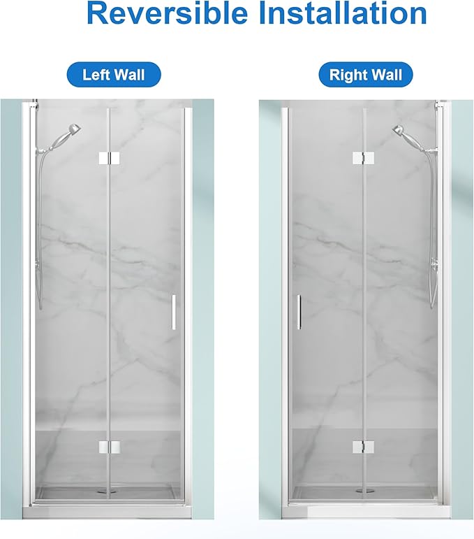 32 in.W x 72 in.H Bifold Frameless Glass Shower Door 1/4” Tempered Clear Glass - Image 3