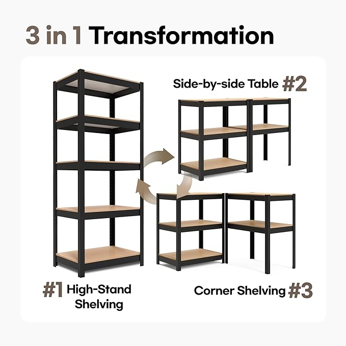 HOMEDANT House 24.4" W 5 Tier Heavy Duty Garage Shelving Adjustable Metal Rack - Image 9