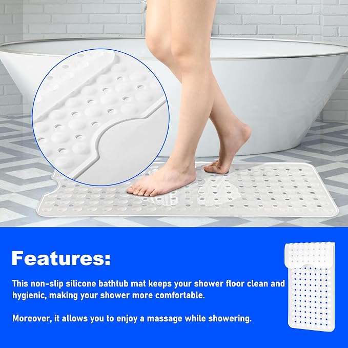 Silicone Bath Tub Mat Non Slip, Upgraded Bathtub and Shower Mats, Machine - Image 7