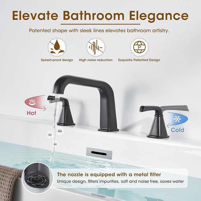 Roman Bathtub Faucet, High Flow Matte Black Bath Tub Faucet 3 Hole - Image 4