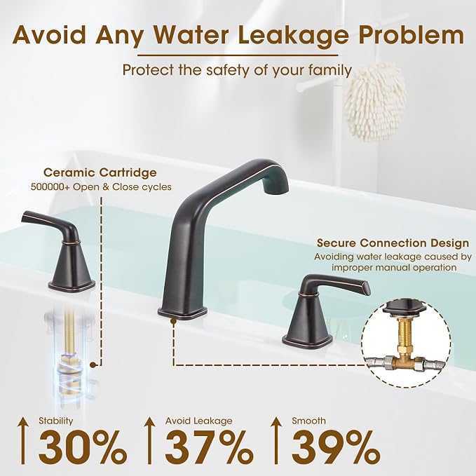 Roman Bathtub Faucet, High Flow Oil Rubbed Bronze Bath Tub Faucet 3 Hole - Image 5