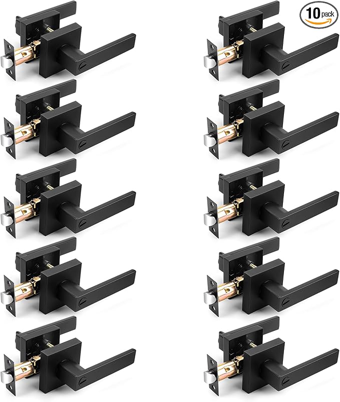 Probrico 10 Pack| Matte Black Square Privacy Door Levers Bed Bath Door Handles by Probrico