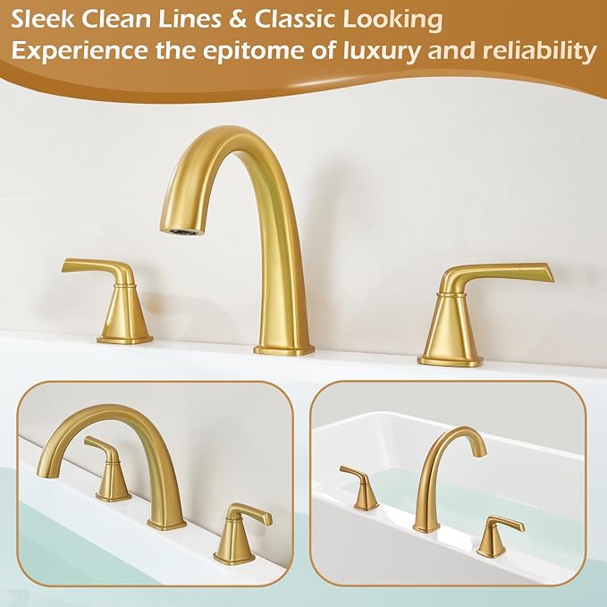 Brass Bathtub Faucet Roman Tub Faucet Gooseneck Tub Filler, Brushed Gold Garden - Image 6