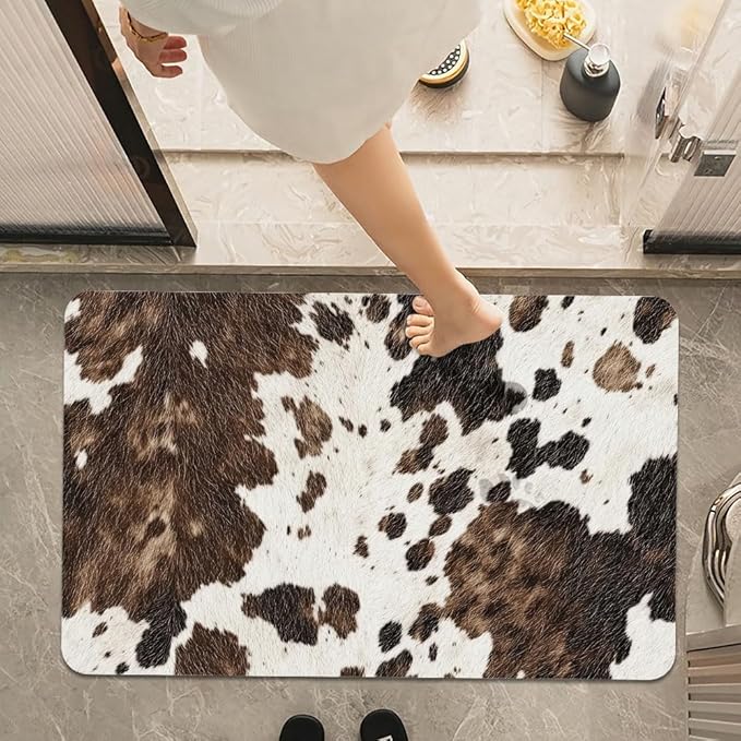 Bath Mat Rug, Animal Cow Skin Texture Non Slip Quick Dry Super Absorbent Thin - Image 7