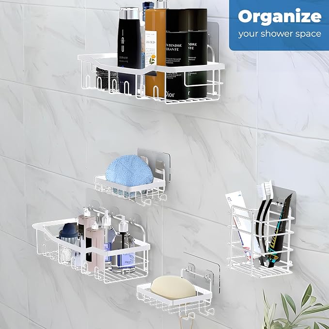 Fab Glass and Mirror Shower Caddy Pack of 5, Wall Mounted Bathroom Caddy - Image 2
