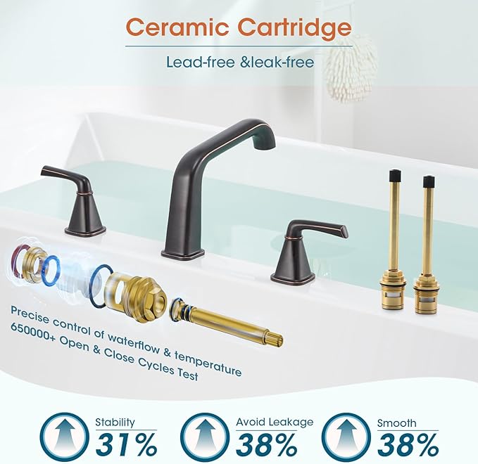 Bathtub Faucet Set 3 Hole, Oil Rubbed Bronze Roman Bathtub Faucet, High Flow - Image 4