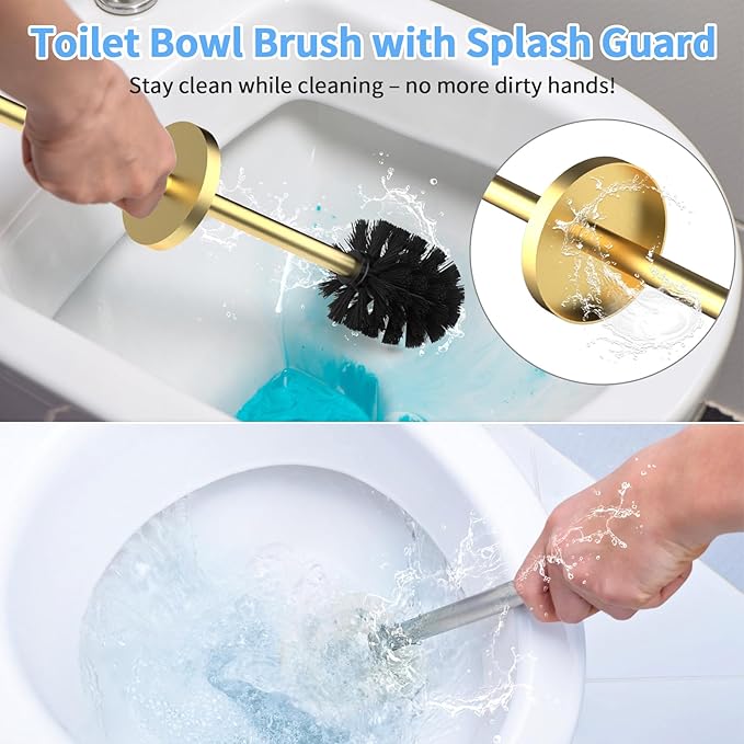 Stainless Steel Toilet Brush and Holder Set Brushed Gold Heavy Duty Toilet Bowl - Image 4