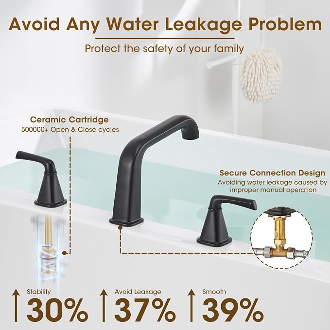 Roman Bathtub Faucet, High Flow Matte Black Bath Tub Faucet 3 Hole - Image 5