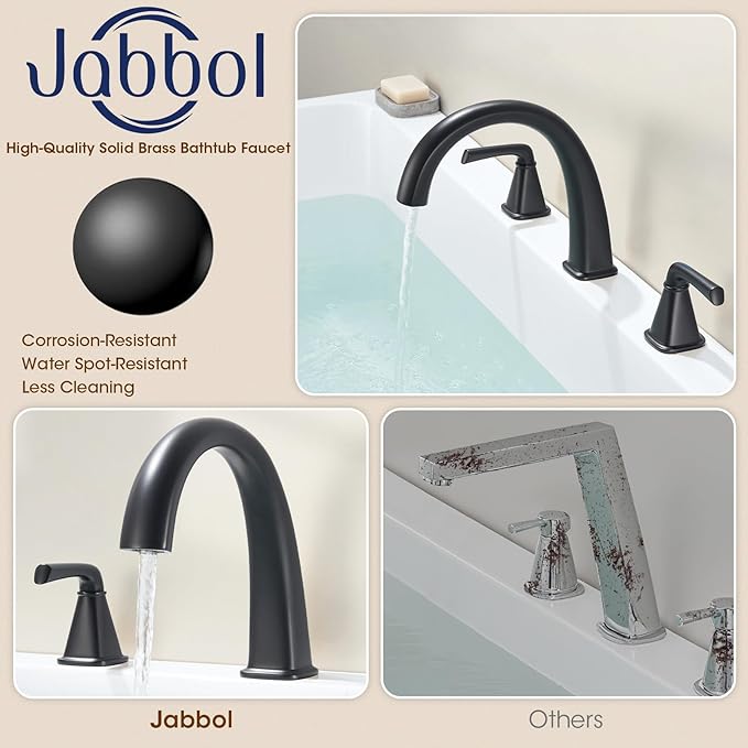 Matte Black Roman Tub Faucet, Solid Brass Bathtub Faucet Set - Image 6