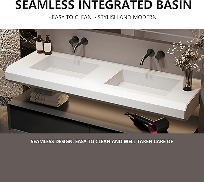 Double Bathroom Vanity with Sink, 100Inch Floating Bathroom Vanities Set - Image 5