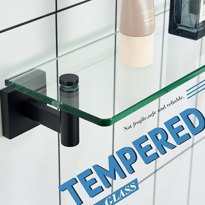 KOKOSIRI Bathroom Shelves Glass Floating Shelf 16-Inch - Image 4