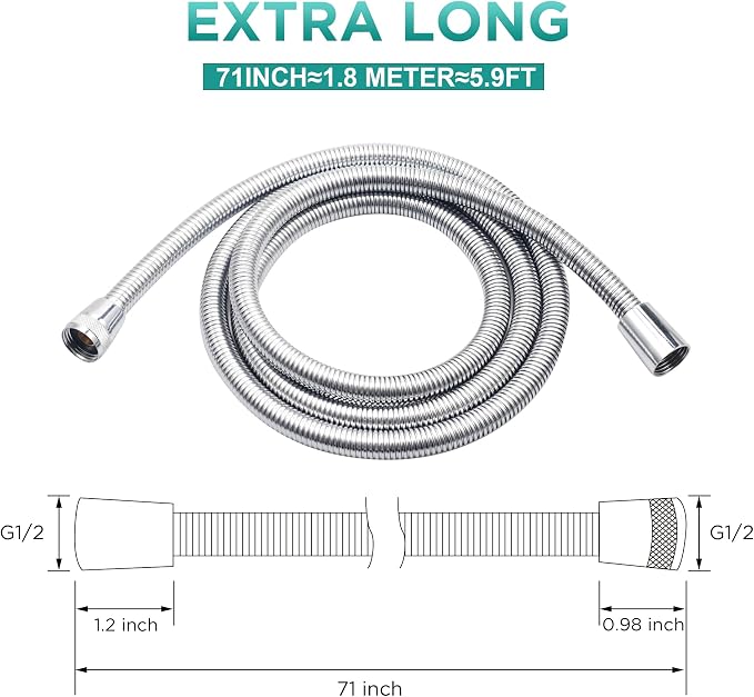 98-Inch Encrypted shower hose G1/2 Universal Shower Pipe Handheld Shower Head - Image 6