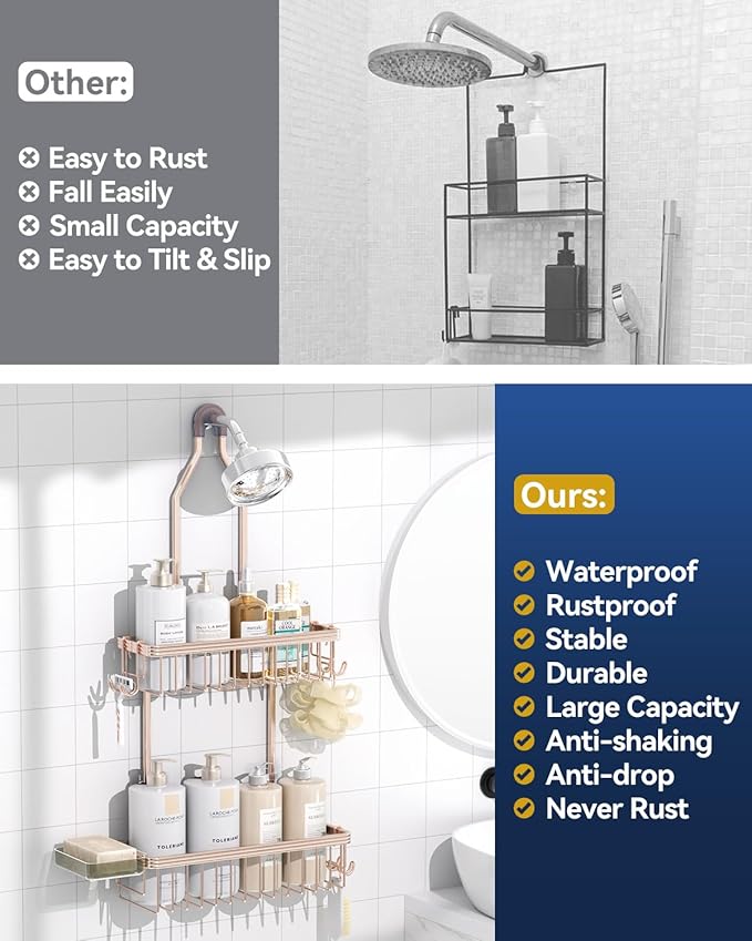 YASONIC Shower Caddy Hanging, Never Rust Shower Organizer Hanging, Aluminum - Image 9