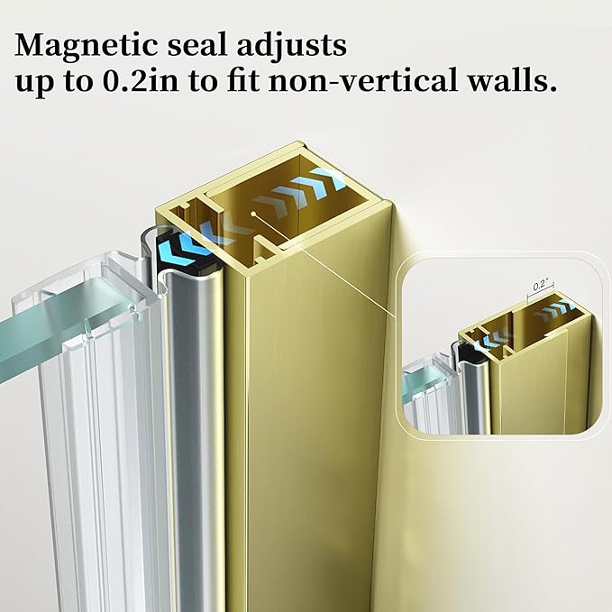 23.6-23.8" x 72" Frameless Hinged Shower Door, Single Swing Shower Panel - Image 5
