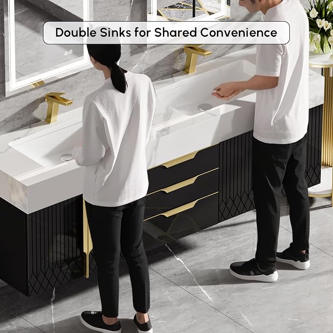 homary 59" Floating Bathroom Vanity Set, Wall-Mounted Double Vessel Sink - Image 5