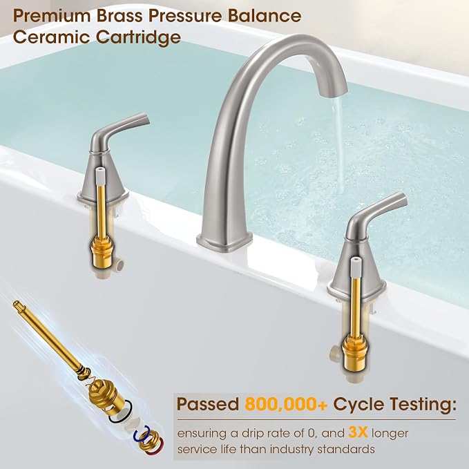 Brushed Nickel Roman Tub Faucet, Solid Brass Bathtub Faucet Set - Image 7