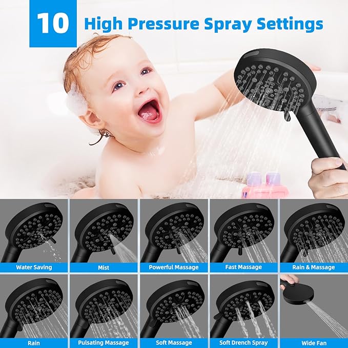 Hibbent All Metal 10'' Dual Filtered Rainfall Shower Head Combo, High Pressure - Image 2