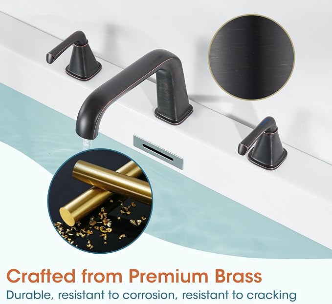 Bathtub Faucet Set 3 Hole, Oil Rubbed Bronze Roman Bathtub Faucet, High Flow - Image 5