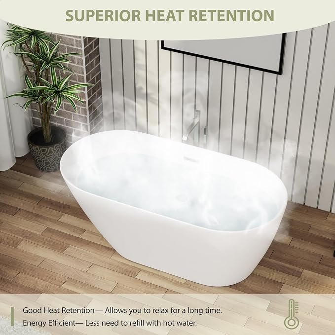 Mocoloo 59" Acrylic Freestanding Bathtub Contemporary Soaking White Bath Tub - Image 5