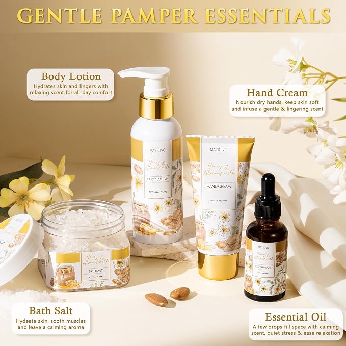 Christmas Birthday Gifts for Women, Honey & Almond Milk Relaxing Spa Gift - Image 5