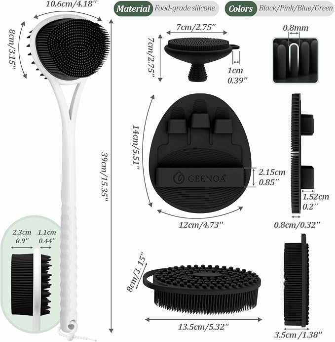 Silicone Back Body Face Scrubbers Set 4PCS, 15.35’’ Back Scrubber Soft Body - Image 2