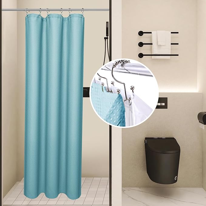 LaCyan 3 in 1 Waterproof Waffle Weave Shower Curtain and Clear Liner Set by Lacyan