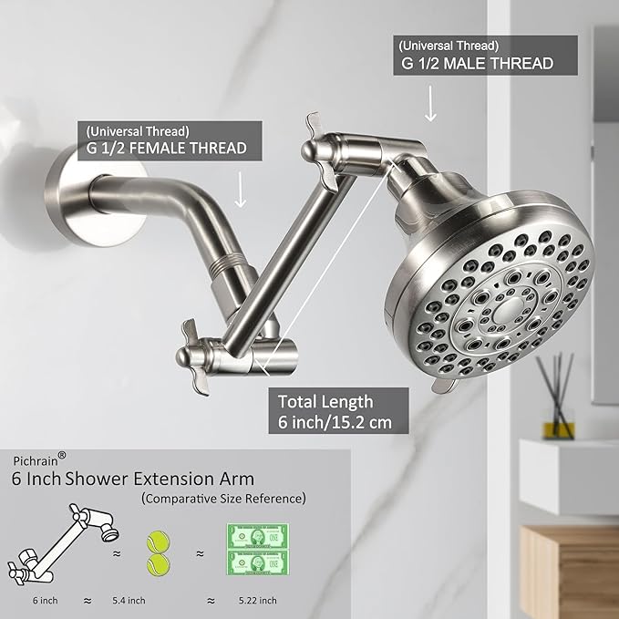 6 Inch Adjustable Shower Head Extension Arm, All-Metal Shower Arm Extender - Image 2