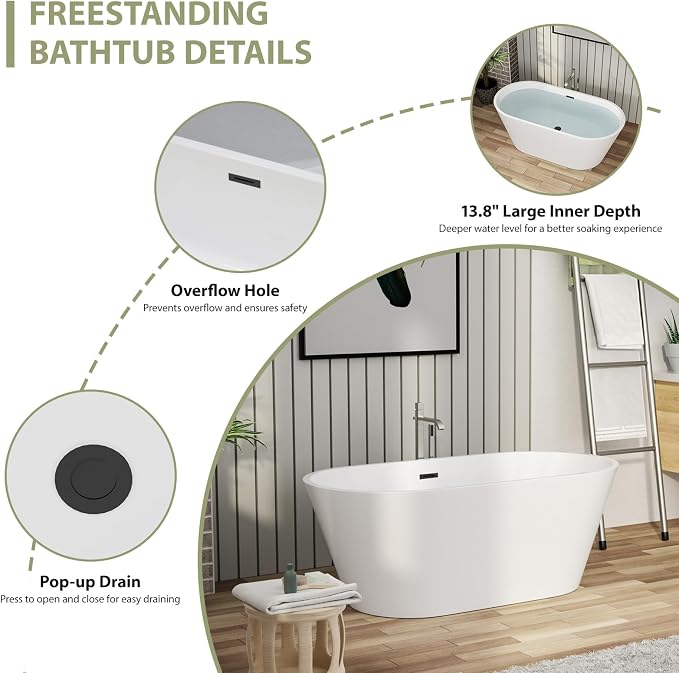Mocoloo 59 Inch Freestanding Bathtub - Image 5