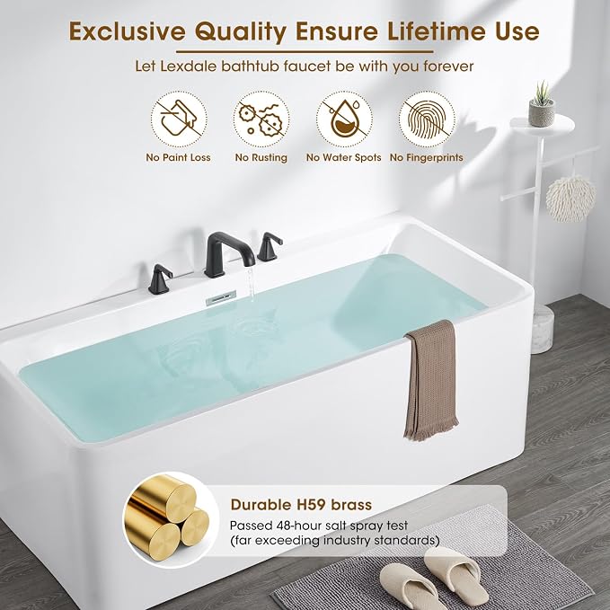 Roman Bathtub Faucet, High Flow Matte Black Bath Tub Faucet 3 Hole - Image 2
