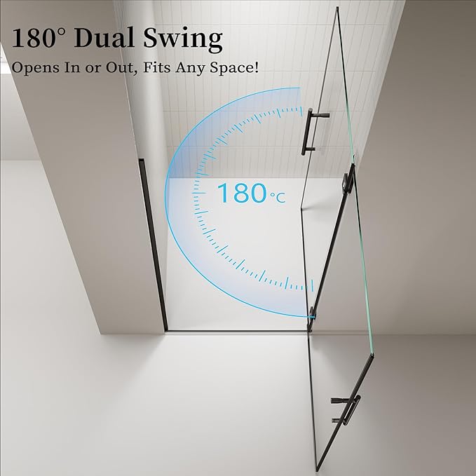 33.6-33.8" x 72" Frameless Hinged Shower Door, Single Swing Shower Panel - Image 2