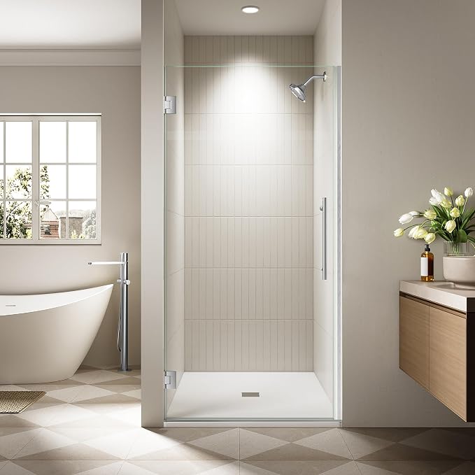 33.6-33.8" x 72" Frameless Hinged Shower Door, Single Swing Shower Panel by Unknown
